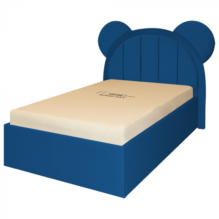 Pat pentru copii tapitat Mickey 100/200 cm,albastru  cu somiera metalica rabatabila si spatiu de depozitare [2]