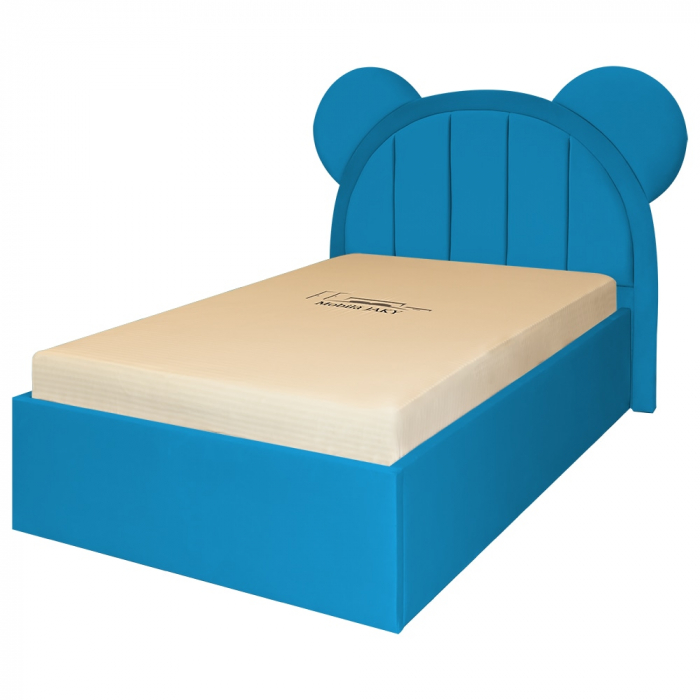 Pat pentru copii tapitat Mickey 100/200 cm,albastru deschis cu somiera metalica rabatabila si spatiu de depozitare [2]