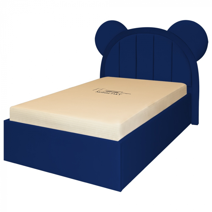 Pat pentru copii tapitat Mickey 100/200 cm,bleumarin cu somiera metalica rabatabila si spatiu de depozitare [2]