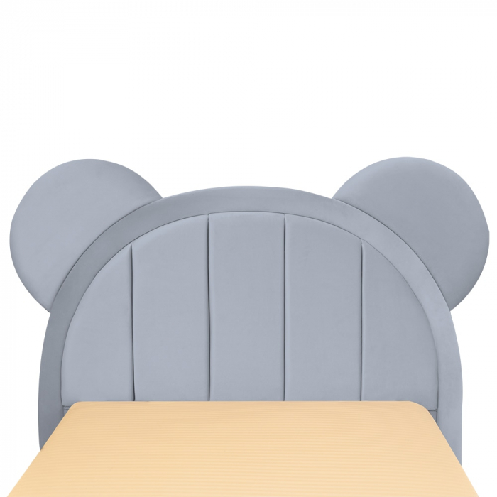 Pat pentru copii tapitat Mickey 100/200 cm,gri deschis cu somiera metalica rabatabila si spatiu de depozitare [5]