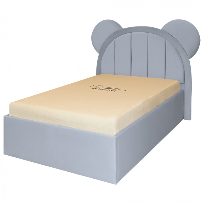 Pat pentru copii tapitat Mickey 100/200 cm,gri deschis cu somiera metalica rabatabila si spatiu de depozitare [2]