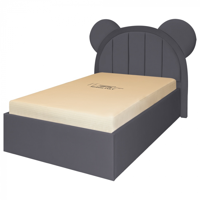 Pat pentru copii tapitat Mickey 100/200 cm,gri inchis cu somiera metalica rabatabila si spatiu de depozitare [2]