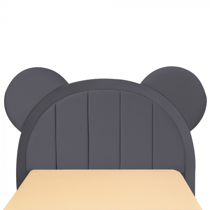 Pat pentru copii tapitat Mickey 100/200 cm,gri inchis cu somiera metalica rabatabila si spatiu de depozitare [5]