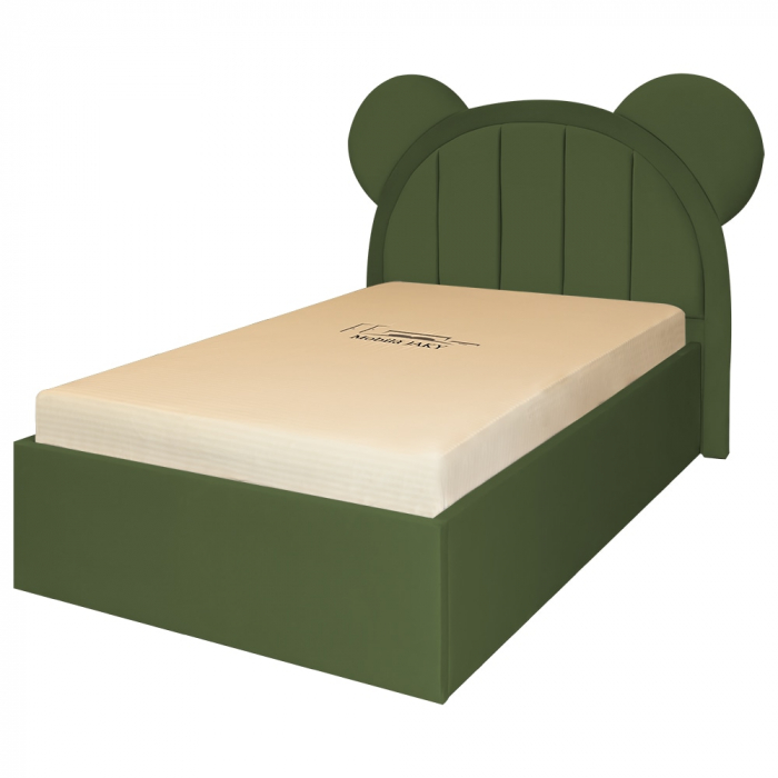 Pat pentru copii tapitat Mickey 100/200 cm, kaki cu somiera metalica rabatabila si spatiu de depozitare [2]