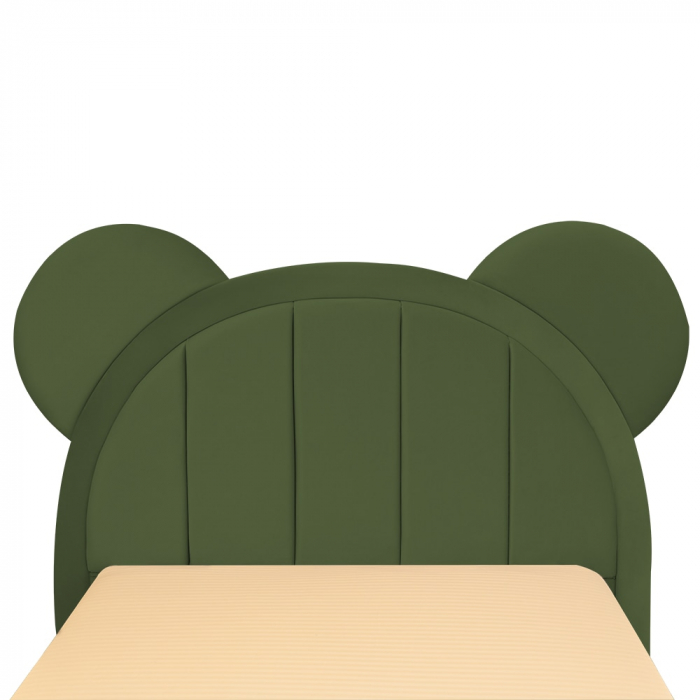 Pat pentru copii tapitat Mickey 100/200 cm, kaki cu somiera metalica rabatabila si spatiu de depozitare [5]