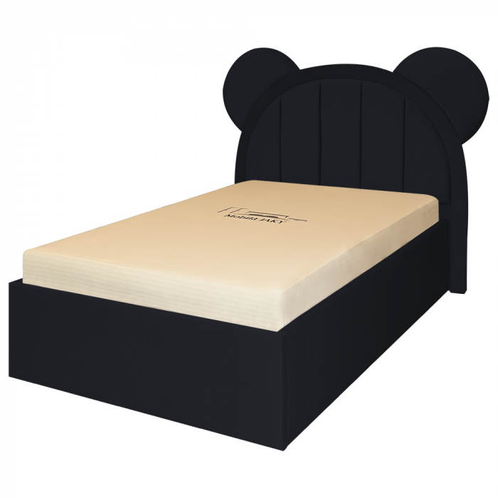 Pat pentru copii tapitat Mickey 100/200 cm,negru cu somiera metalica rabatabila si spatiu de depozitare [2]