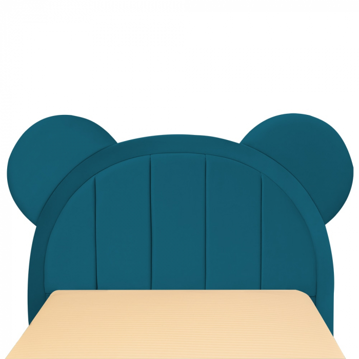 Pat pentru copii tapitat Mickey 100/200 cm,turcoaz cu somiera metalica rabatabila si spatiu de depozitare - mobila Jaky [5]