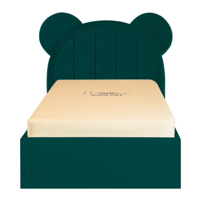 Pat pentru copii tapitat Mickey 100/200 cm,verde  cu somiera metalica rabatabila si spatiu de depozitare [1]