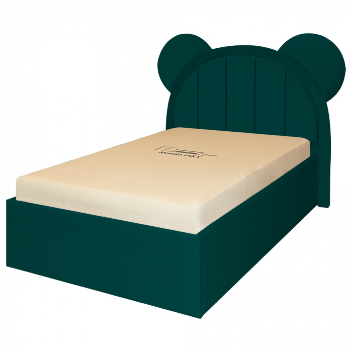 Pat pentru copii tapitat Mickey 100/200 cm,verde  cu somiera metalica rabatabila si spatiu de depozitare [2]