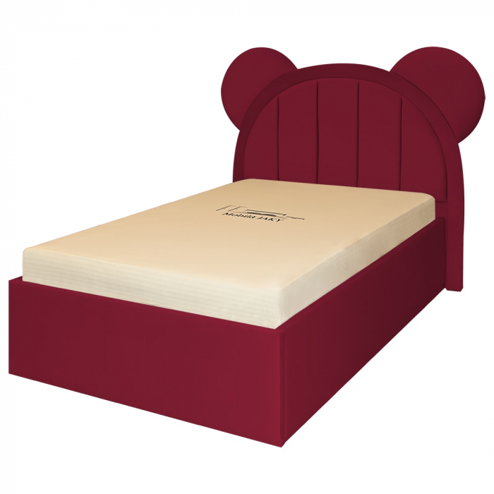 Pat pentru copii tapitat Mickey 100/200 cm,visiniu  cu somiera metalica rabatabila si spatiu de depozitare - mobila Jaky - mobila JAK [2]