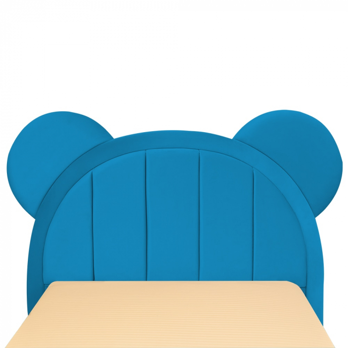 Pat pentru copii tapitat Mickey 120/200 cm, albastru deschis cu somiera metalica rabatabila si spatiu de depozitare [5]