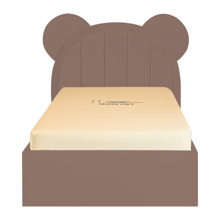 Pat pentru copii tapitat Mickey 120/200 cm, cappuccino cu somiera metalica rabatabila si spatiu de depozitare [1]