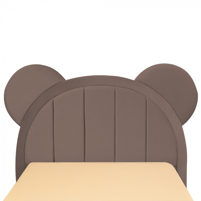 Pat pentru copii tapitat Mickey 120/200 cm, cappuccino cu somiera metalica rabatabila si spatiu de depozitare [5]