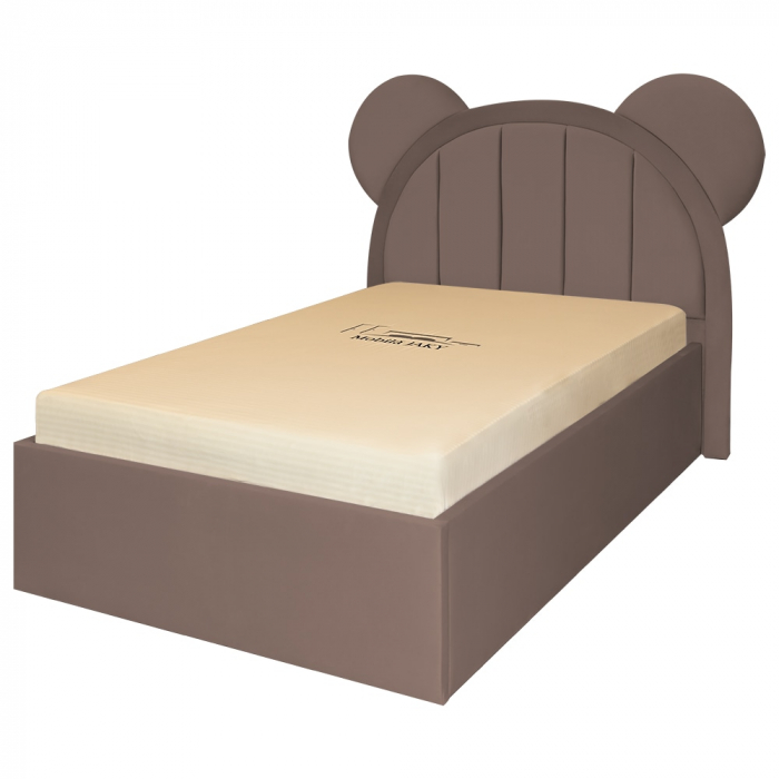 Pat pentru copii tapitat Mickey 120/200 cm, cappuccino cu somiera metalica rabatabila si spatiu de depozitare [2]