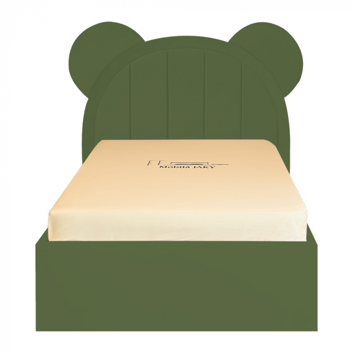 Pat pentru copii tapitat Mickey 120/200 cm, kaki cu somiera metalica rabatabila si spatiu de depozitare [1]
