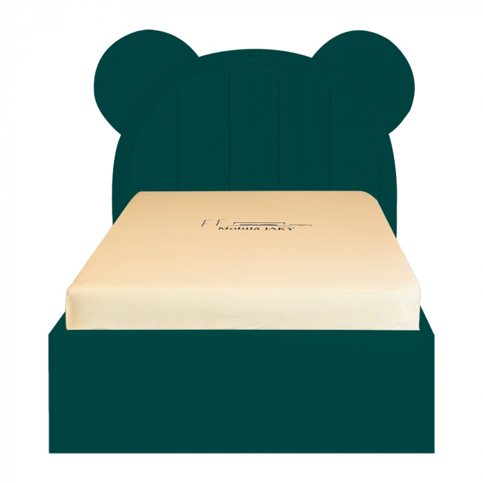 Pat pentru copii tapitat Mickey 120/200 cm, verde cu somiera metalica rabatabila si spatiu de depozitare [1]
