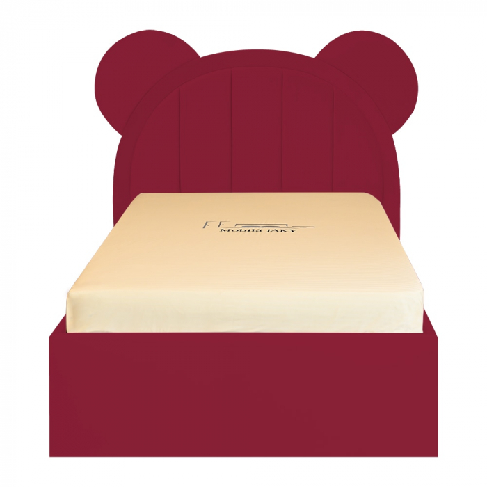 Pat pentru copii tapitat Mickey 120/200 cm, visiniu cu somiera metalica rabatabila si spatiu de depozitare [1]