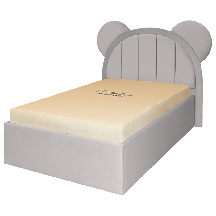 Pat pentru copii tapitat Mickey 140/200 cm, gri deschis cu somiera metalica rabatabila si spatiu de depozitare [2]