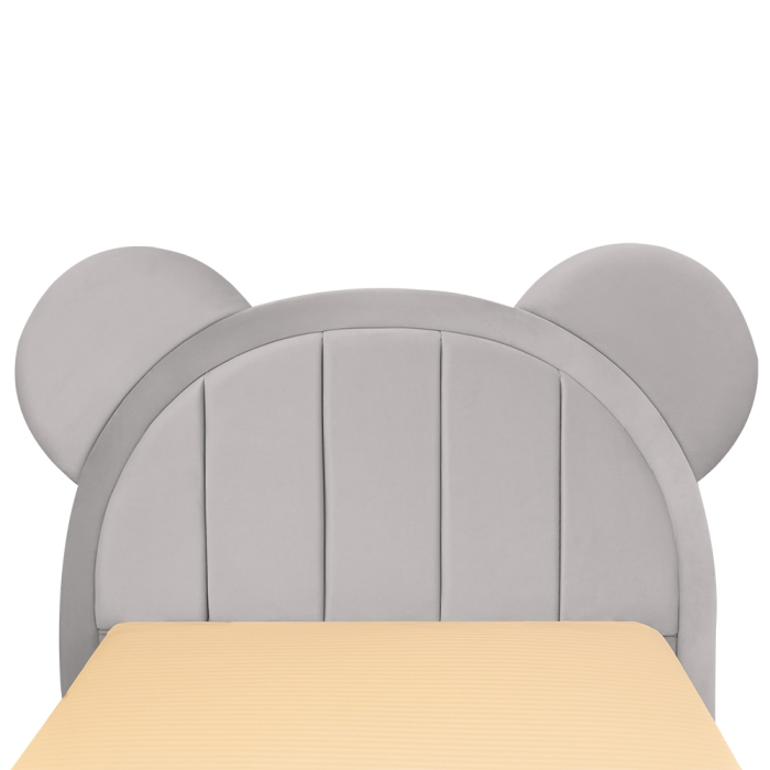 Pat pentru copii tapitat Mickey 140/200 cm, gri deschis cu somiera metalica rabatabila si spatiu de depozitare [5]