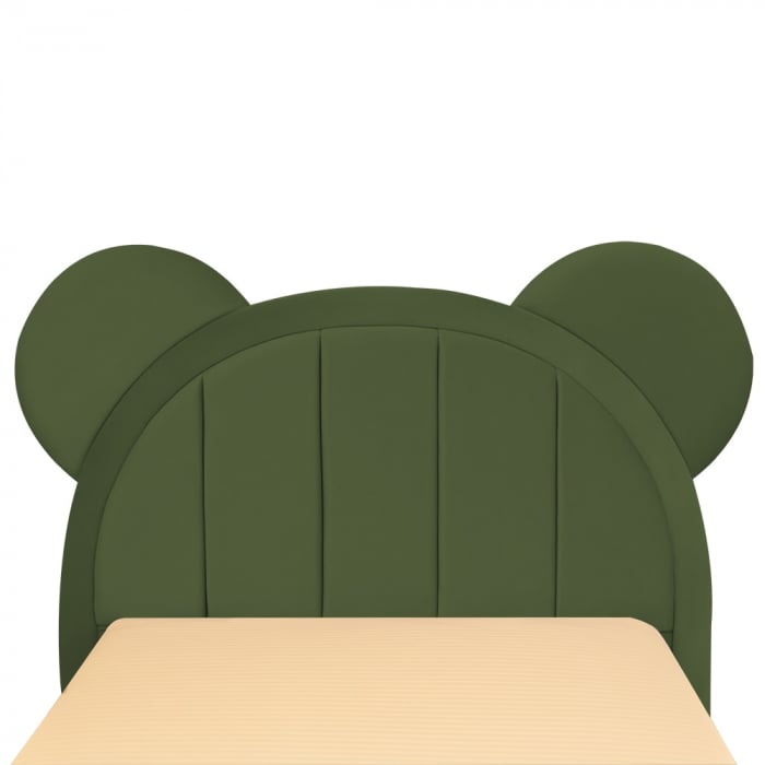 Pat pentru copii tapitat Mickey 140/200 cm, kaki cu somiera metalica rabatabila si spatiu de depozitare [5]