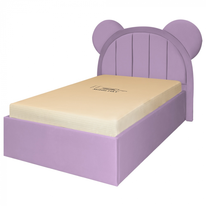 Pat pentru copii tapitat Mickey 140/200 cm, lila, cu somiera metalica rabatabila si spatiu de depozitare [2]