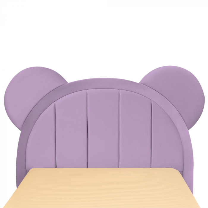 Pat pentru copii tapitat Mickey 140/200 cm, lila, cu somiera metalica rabatabila si spatiu de depozitare [5]