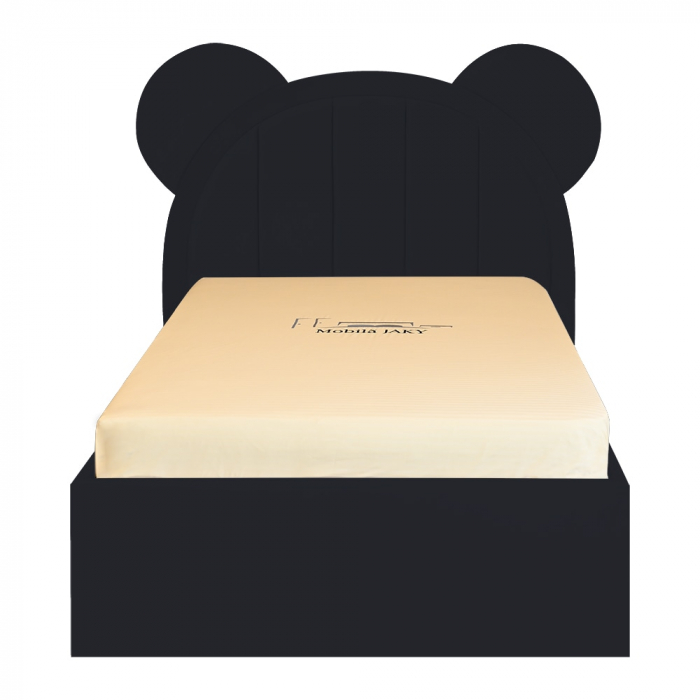Pat pentru copii tapitat Mickey 140/200 cm, negru cu somiera metalica rabatabila si spatiu de depozitare [1]