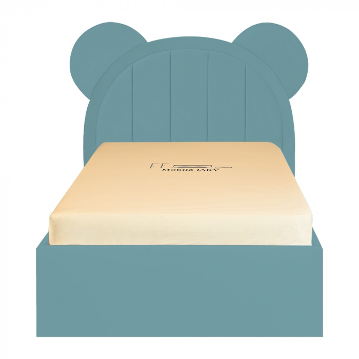 Pat pentru copii tapitat Mickey 140/200 cm, verde marin  cu somiera metalica rabatabila si spatiu de depozitare [1]