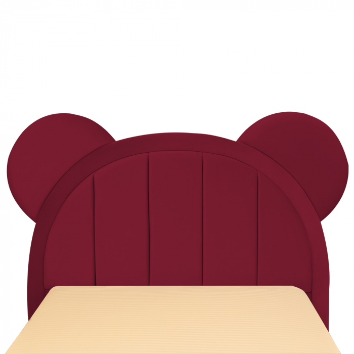 Pat pentru copii tapitat Mickey 140/200 cm, visiniu  cu somiera metalica rabatabila si spatiu de depozitare [5]