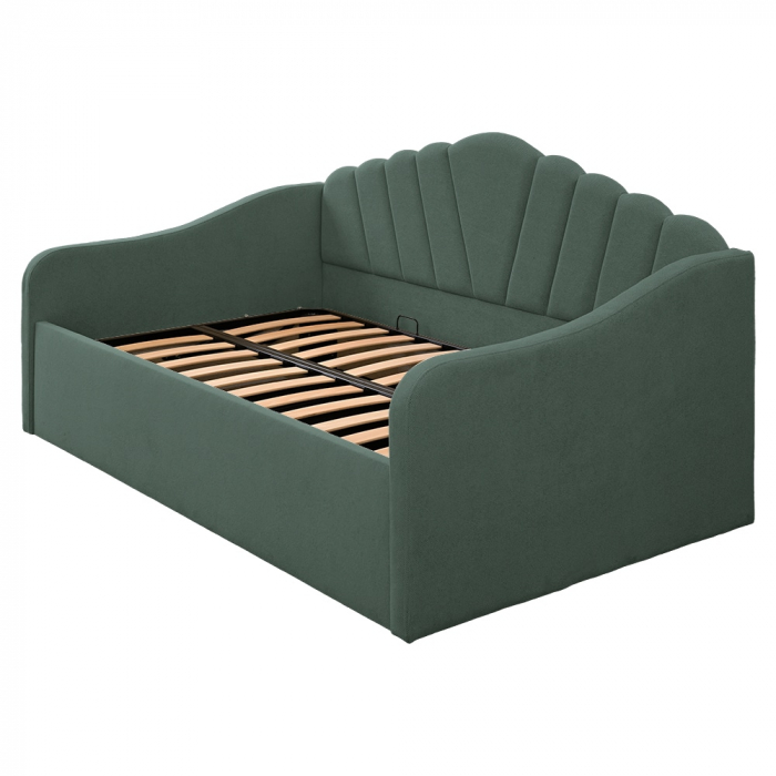 Pat tapitat Madisson 120/200 cm , culoare verde cu  somiera metalica rabatabila si spatiu de depozitare [5]