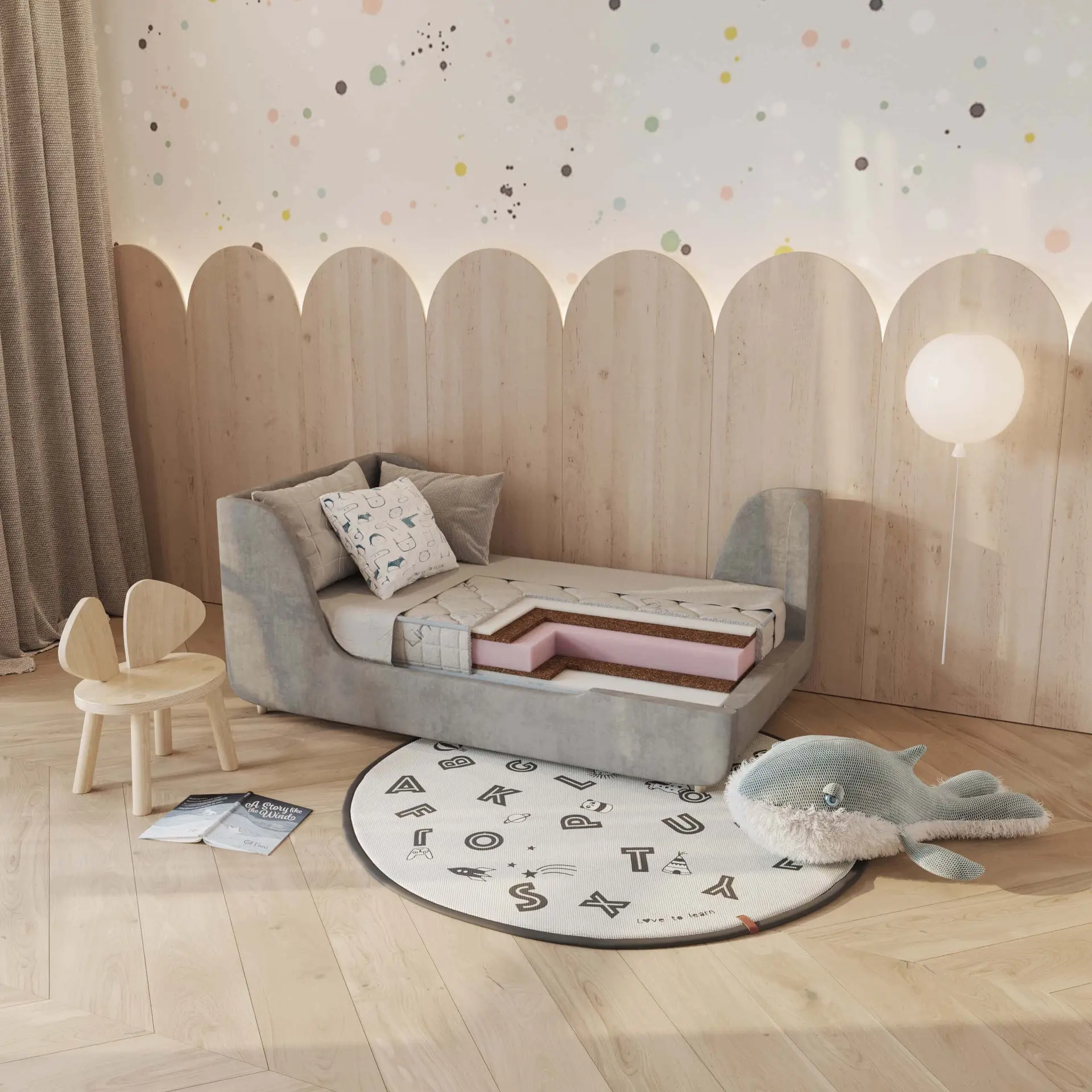 Saltea pentru copii BABY DREAM Geladi, 120cm*60cm*12cm, fermitate ridicata, husa antibacteriana cu fibre din cocos, lana, bumbac [2]