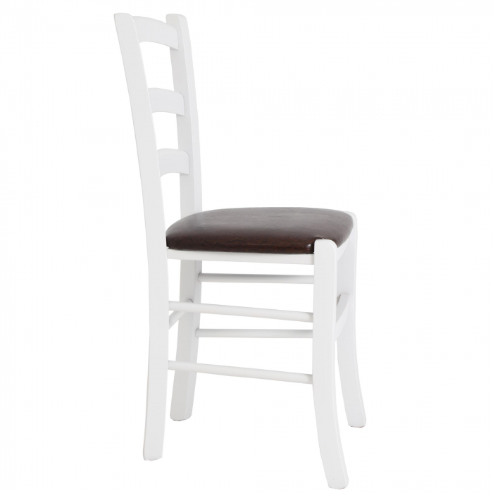 Scaun Paesana, cadru fag, culoare alb, material piele ecologica maro [1]