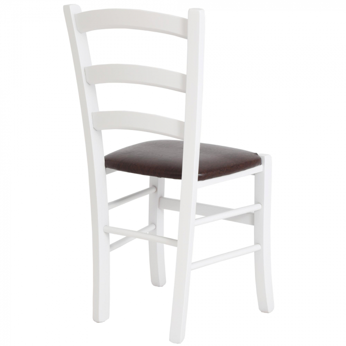 Scaun Paesana, cadru fag, culoare alb, material piele ecologica maro [2]