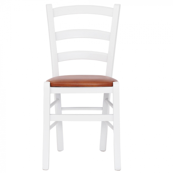 Scaun Paesana, cadru fag, culoare alb, material piele ecologica cognac [2]