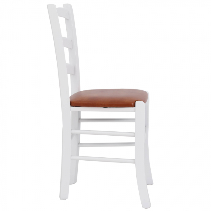 Scaun Paesana, cadru fag, culoare alb, material piele ecologica cognac [4]