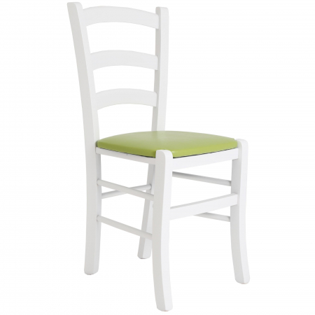Scaune bucatarie - Scaun Paesana, cadru fag, culoare alb, material piele ecologica verde