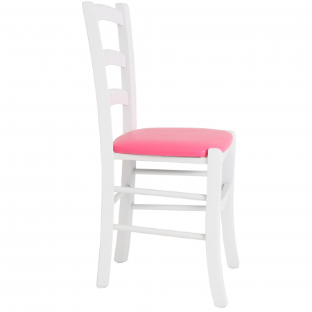 Scaune bucatarie - Scaun Paesana, cadru fag, culoare alb, material piele ecologica roz