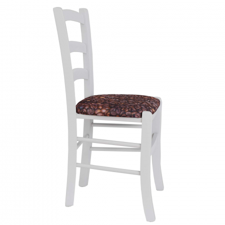 Scaun Paesana, cadru fag, culoare alb, material stofa print cafea [1]