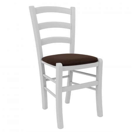 Scaune bucatarie - Scaun Paesana, cadru fag, culoare alb, material stofa S16 maro