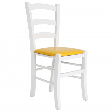 Scaune bucatarie - Scaun Paesana, cadru fag, culoare alb, material piele ecologica galben