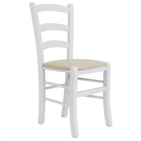 Scaune bucatarie - Scaun Paesana, cadru fag, culoare alb, material piele ecologica crem
