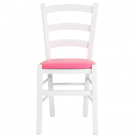 Scaun Paesana, cadru fag, culoare alb, material piele ecologica roz [3]