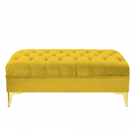 Bancheta tapitata catifea galben mustar cu picioare aurii, 120*30*55 cm [2]