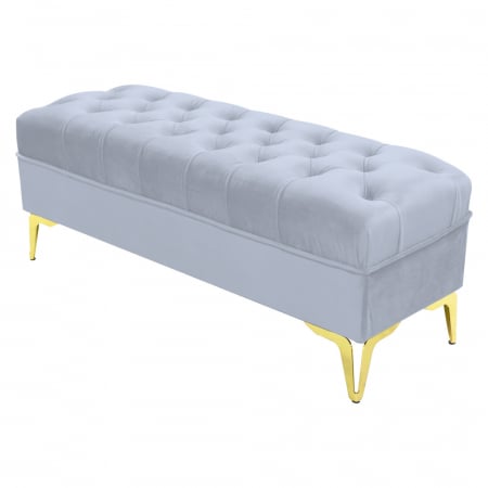 Bancheta tapitata catifea gri deschis cu picioare aurii, 120*30*55 cm [1]