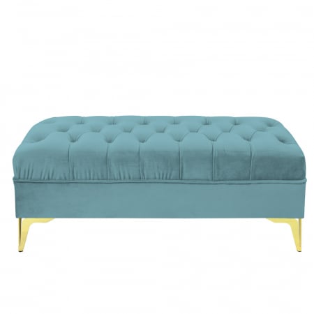 Bancheta tapitata catifea verde marin cu picioare aurii, 120*30*55 cm [2]