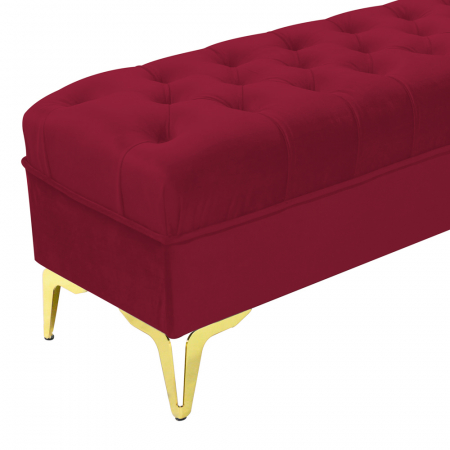 Bancheta tapitata catifea visiniu cu picioare aurii, 120*30*55 cm [4]