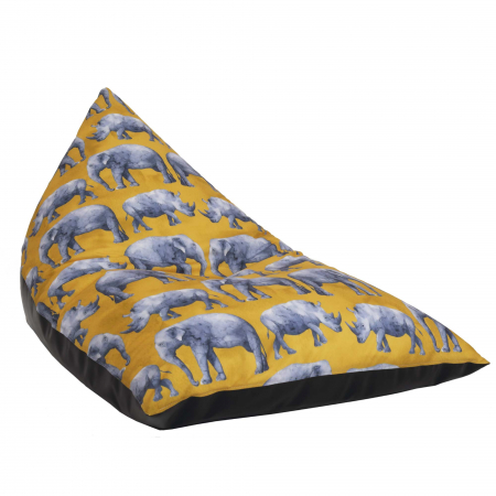 Fotolii Puf - Bean bag Relax - Safari rinoceri - Imitatie  piele maro
