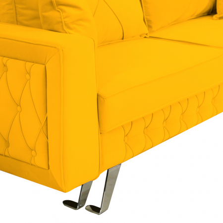 Canapea Alisson catifea v48 galben mustar, extensibila cu lada de depozitare si picioare argintii, 230x105x80 [5]