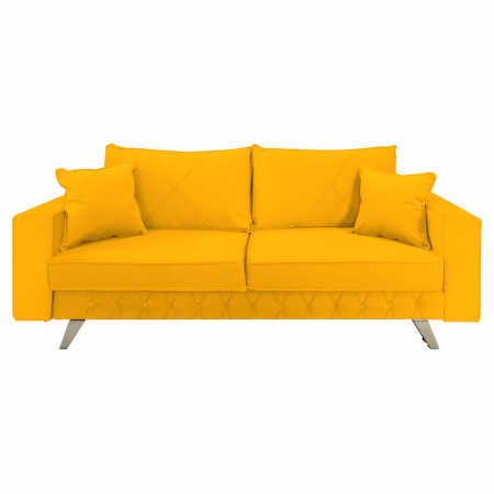 Canapea Alisson catifea v48 galben mustar, extensibila cu lada de depozitare si picioare argintii, 230x105x80 [1]