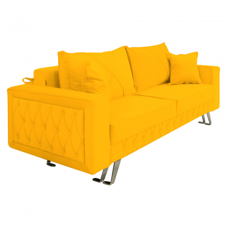 Canapea Alisson catifea v48 galben mustar, extensibila cu lada de depozitare si picioare argintii, 230x105x80 [2]